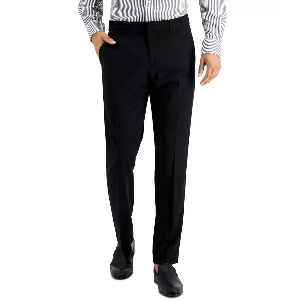 Perry Ellis Mens Slim fit Dress‎ Pants Non-Iron Black Solid Stretch 38W 29L